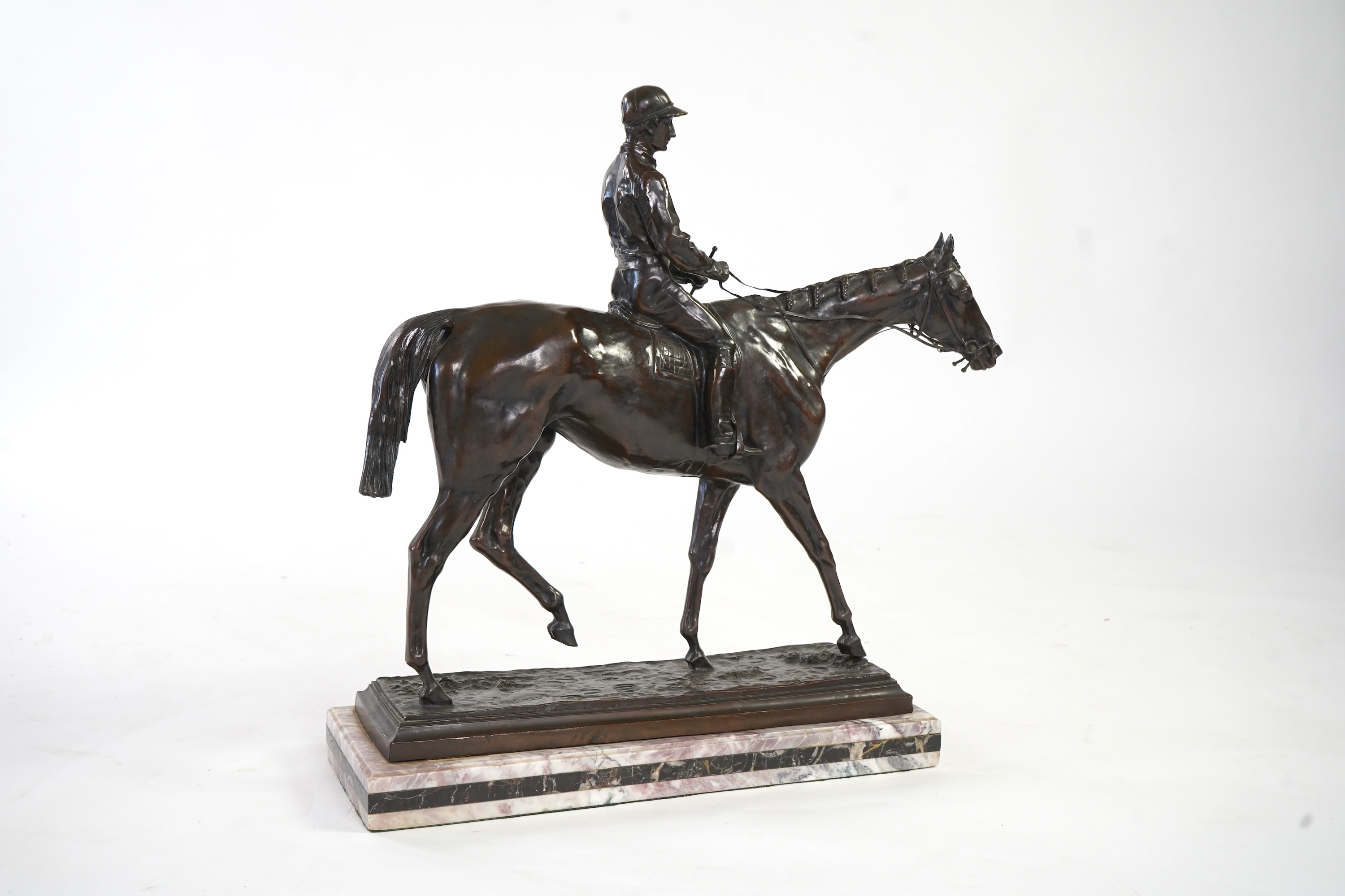 A large bronze equestrian group of a racehorse and jockey, late cast after Isidore Jules Bonheur